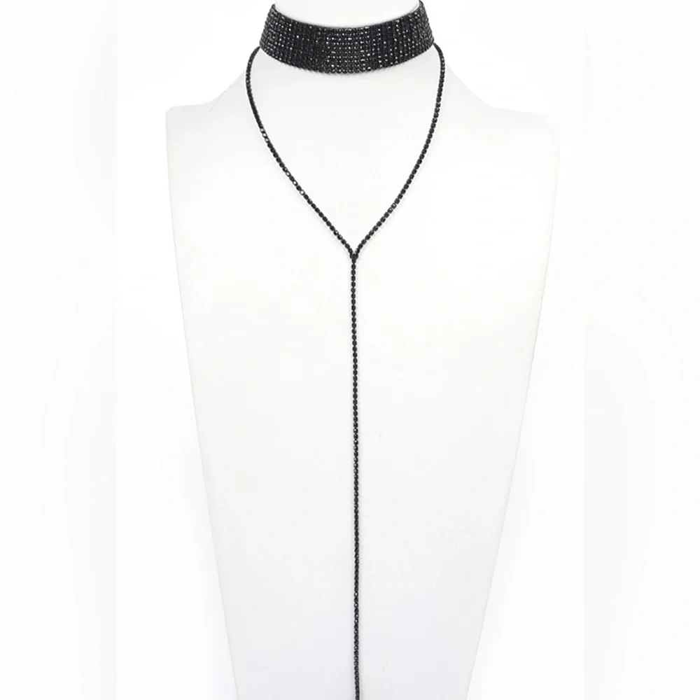 Long Metal Mesh Band Choker Statement Necklace